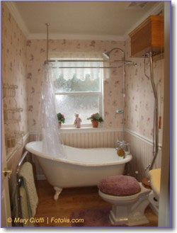 Small Antique Bathroom slipper bath and antique toilet