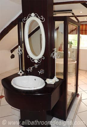 Island Shower and Vanity unusual bathroom layout