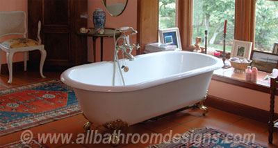 antique red bathroom