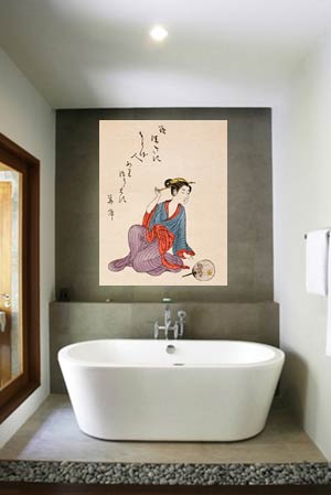 Japanese Decor Japanese print on bathroom wall