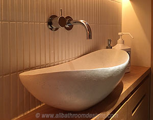Japanese Vanity vessel sink on wooden vanity