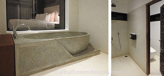 Stone Tub and Shower open shower and stone tub